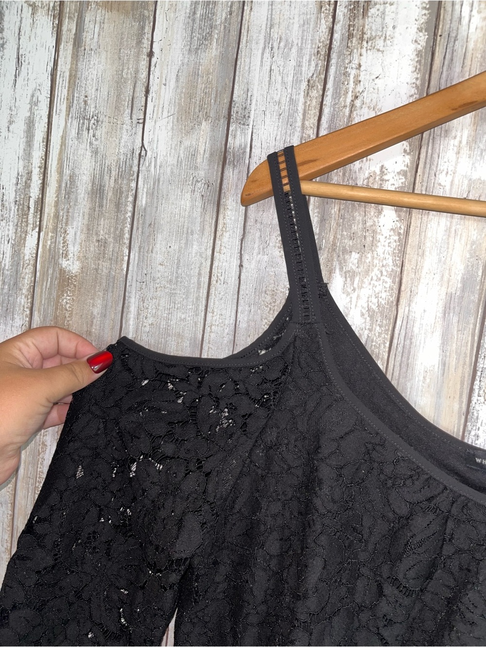 WHBM Black Floral Lace Cold Shoulder Blouse Top Size M - Picture 2 of 5